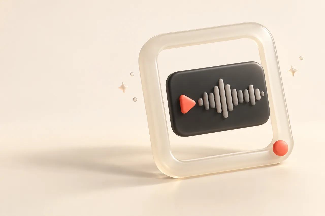 A rounded glass frame with a voice waveform for AI voice for Instagram Reels