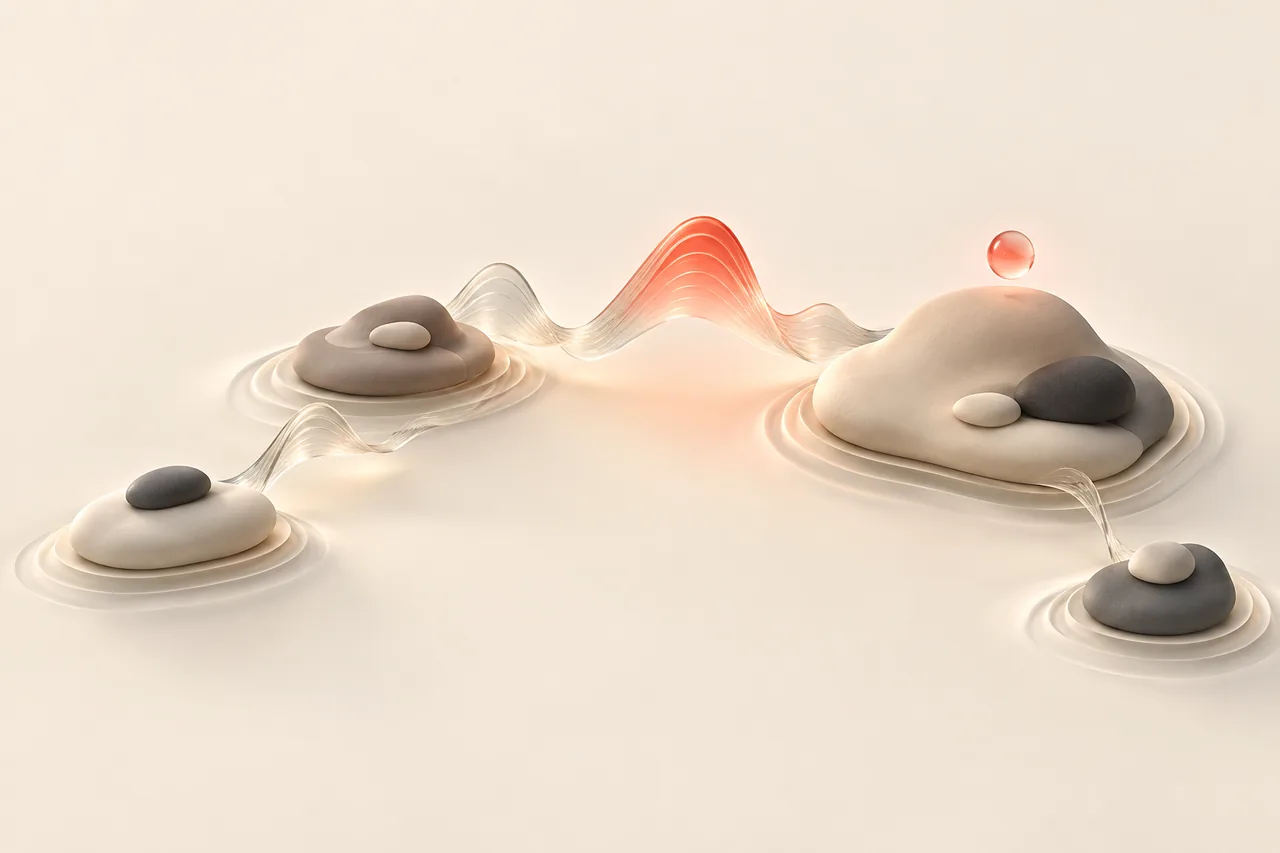 Matte clay islands with a glass voice wave for Indonesian text to speech
