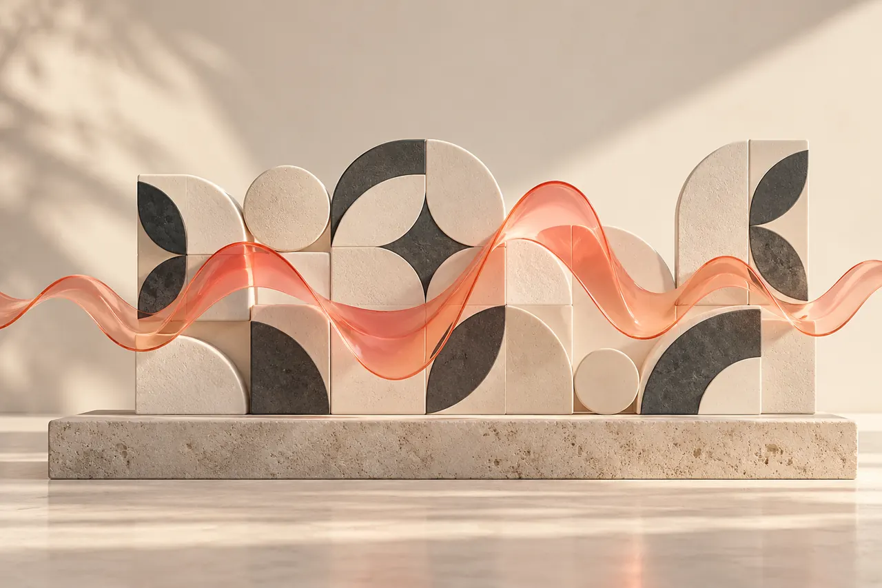 Cream azulejo-like tile forms with a coral glass voice ribbon for Portuguese text to speech